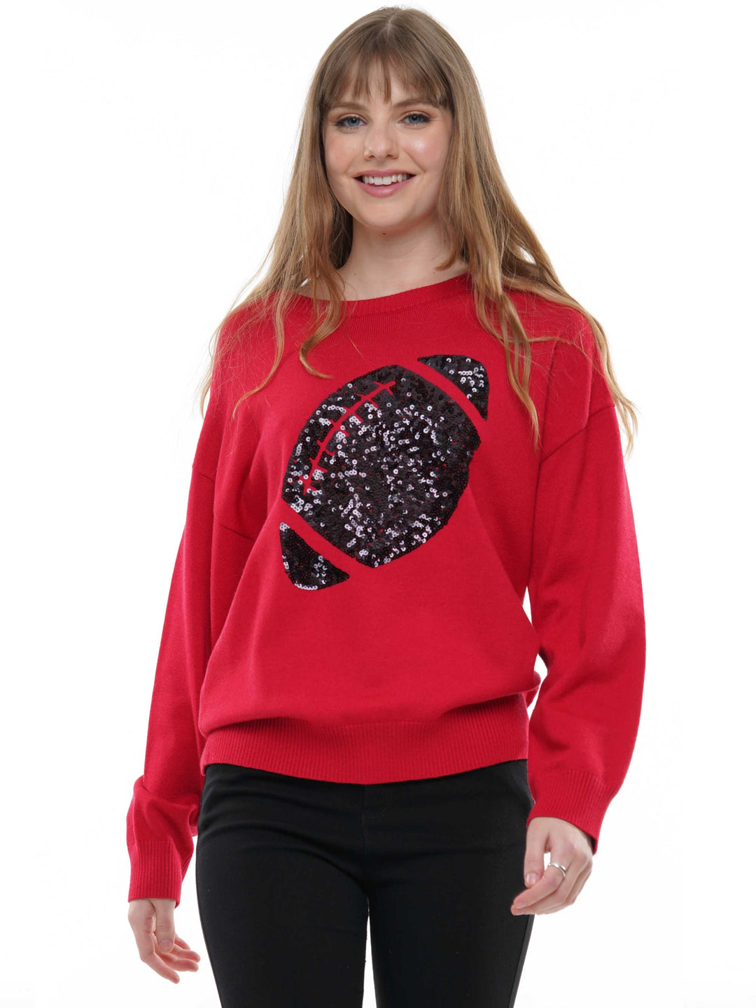 Sequin football knit long sleeve top