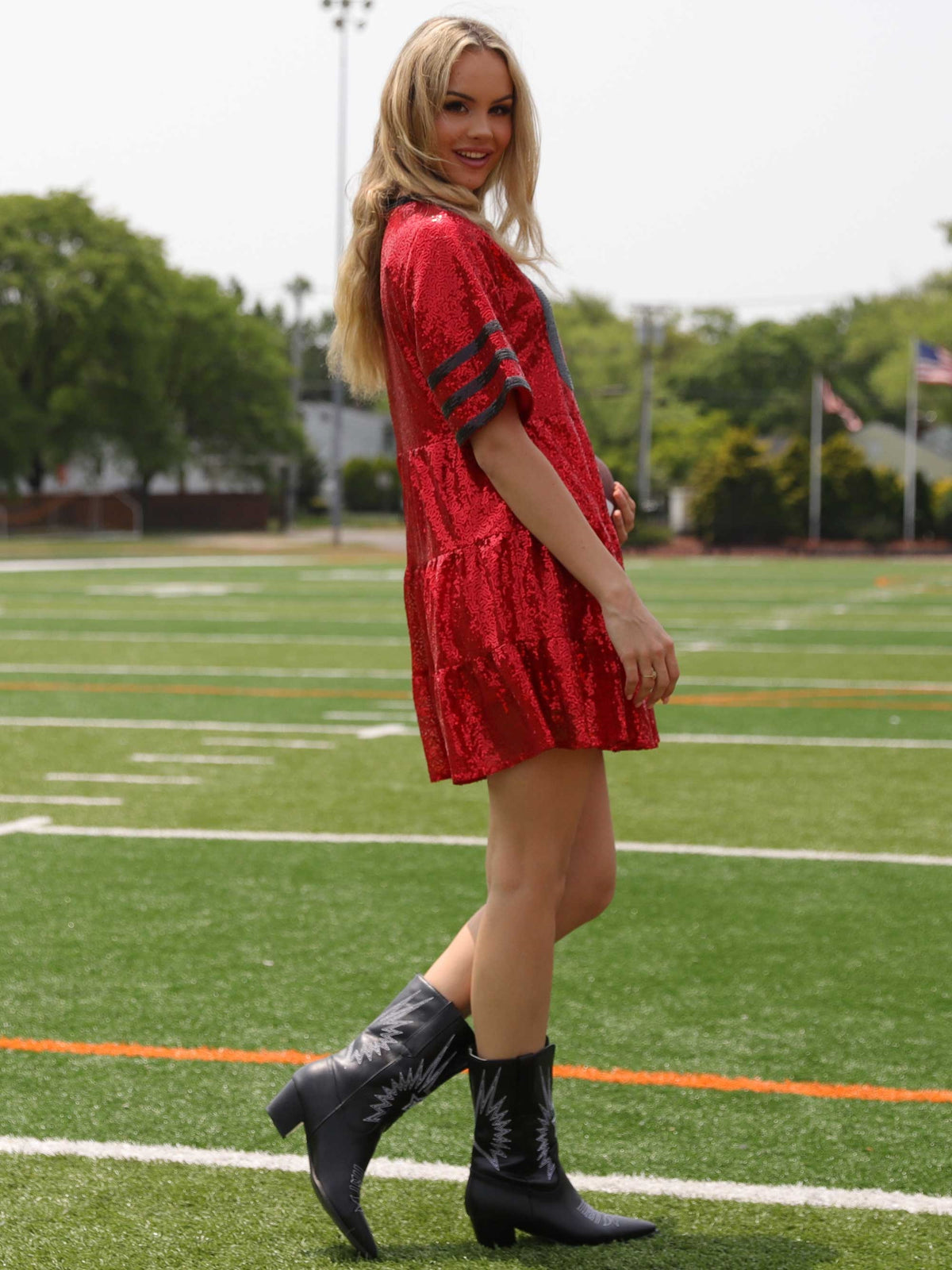 Double Zero Jersey Baby Doll Sequin Dress