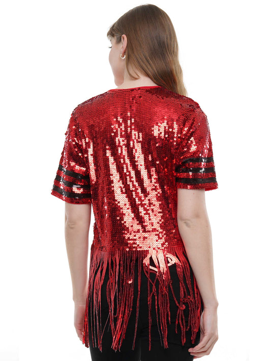 Fringe sequin top with gameday art work