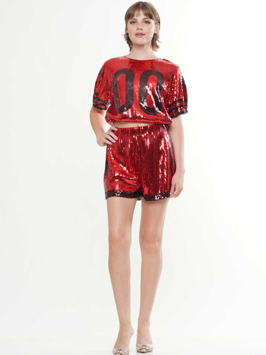 Double Zero Sequin Crop Top & Shorts Set