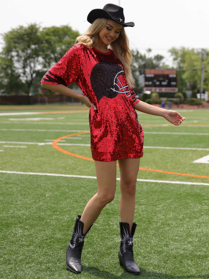 Sequin dress with football helmet
