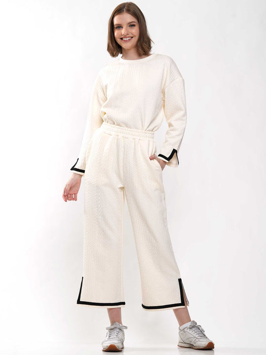 Cable Knit Pattern Trim Pant