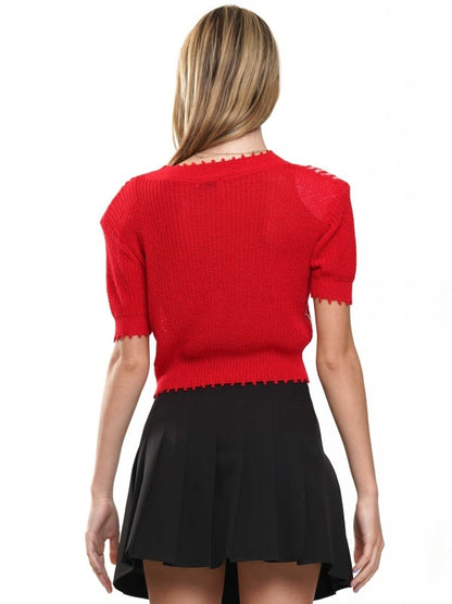 V Neckline Game Day Short Sleeve Knit