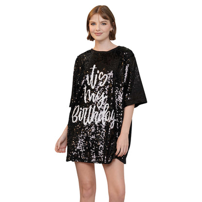 It's my birthday sequin dress - Black / O/S It's my birthday sequin dress - Black / O/S