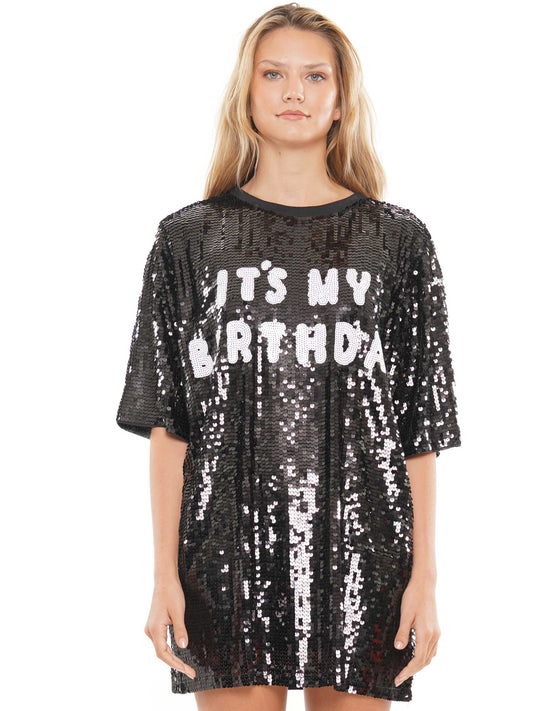 Its my birthday block letter sequin dress