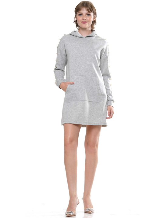 Light Lyocell Front Pocket Pearl Hoodie Dress