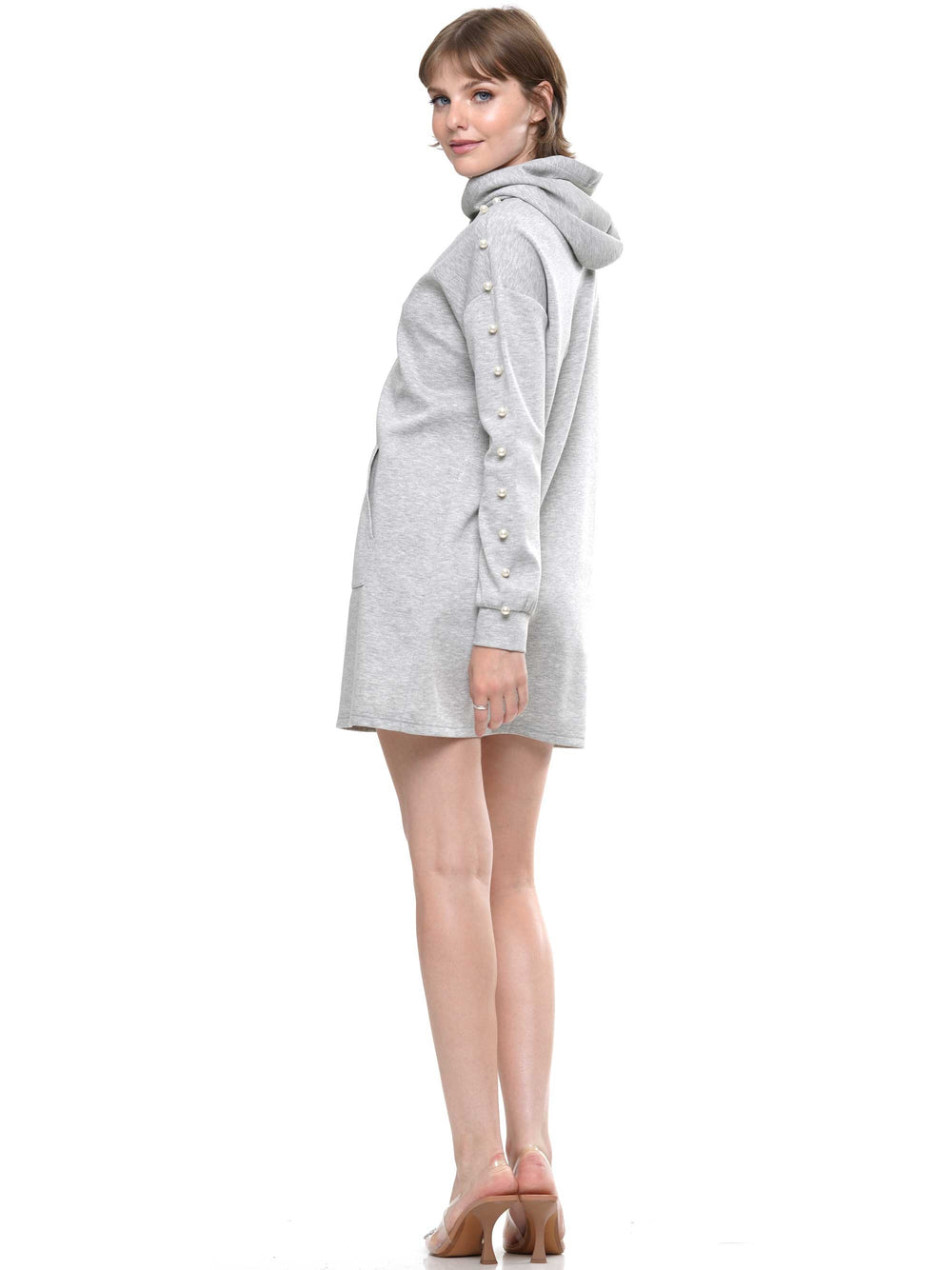 Light Lyocell Front Pocket Pearl Hoodie Dress