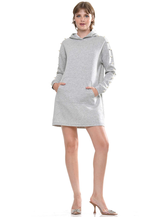 Light Lyocell Front Pocket Pearl Hoodie Dress