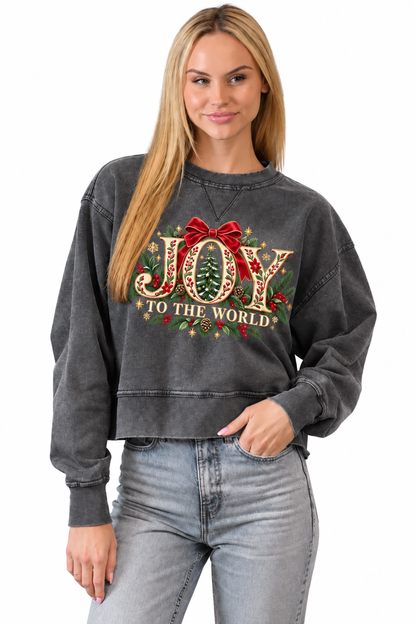 Joy to the World Washed Cropped Sweatshirt