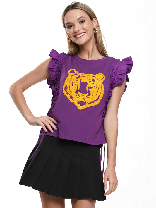 Tiger gameday top with ruffle sleeves