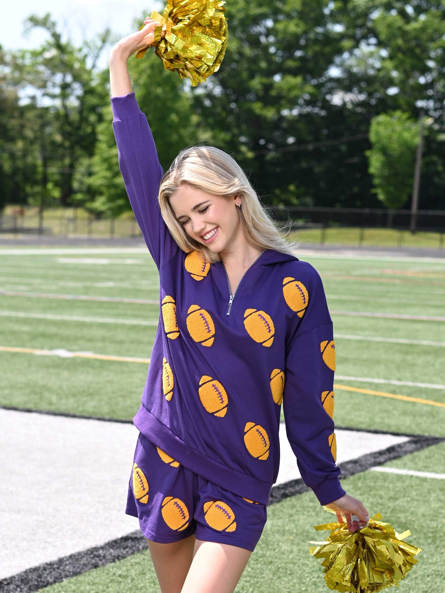 Football Chenille Hoodie & Shorts Set