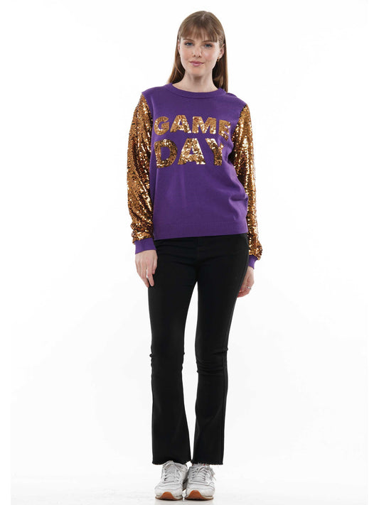 Knit long sleeve sweater with sequin Gameday