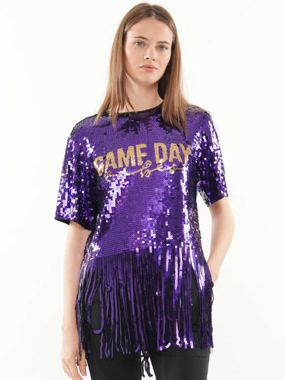 Gameday Fringe Sequin Top