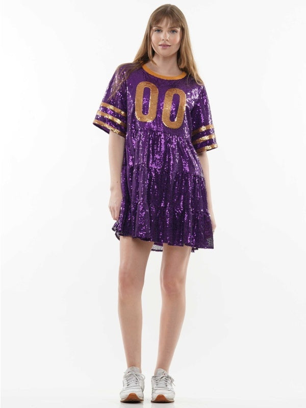 Double Zero Jersey Baby Doll Sequin Dress