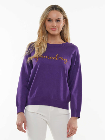Gameday Script Sequin Sweater