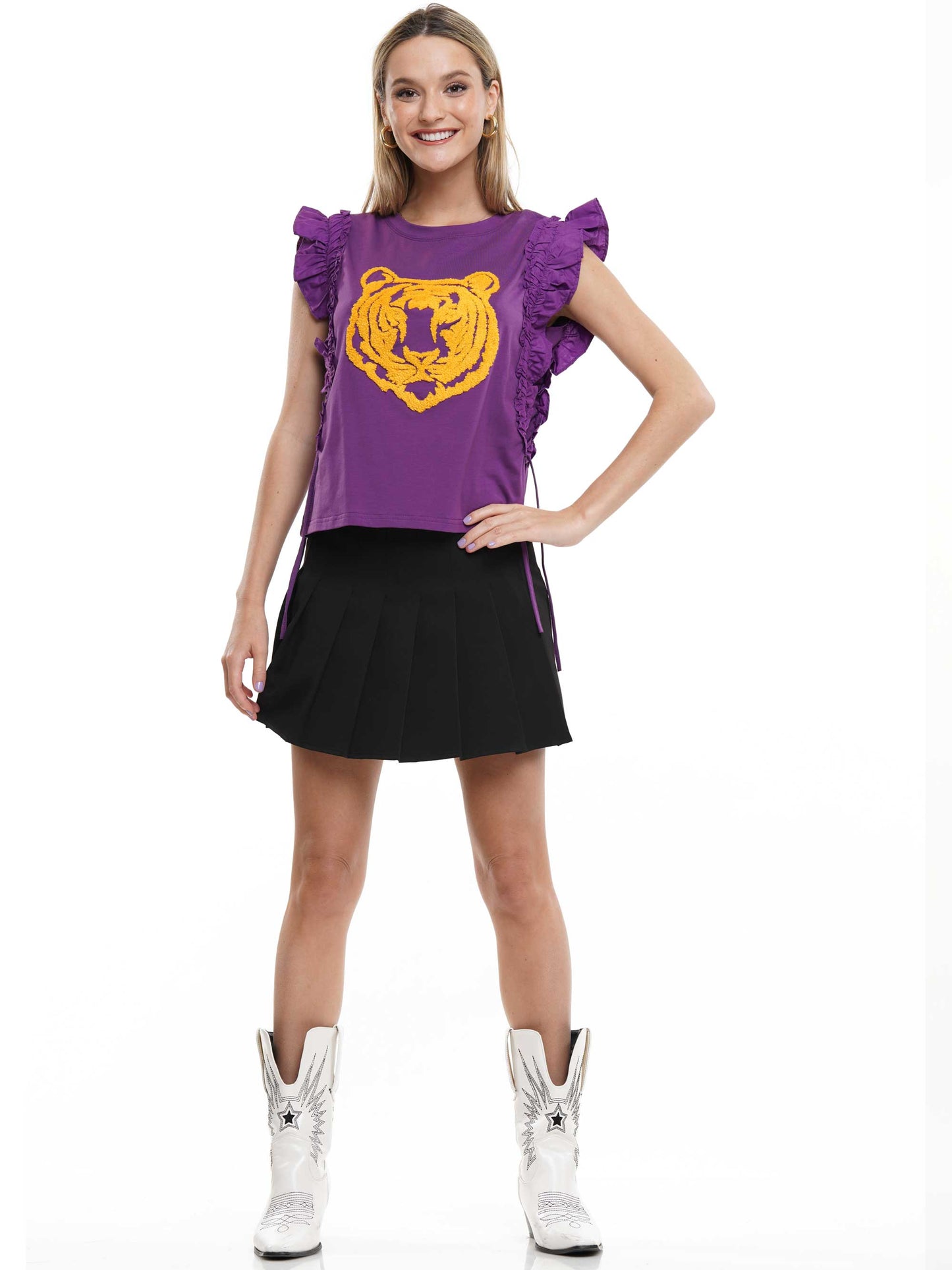 Tiger gameday top with ruffle sleeves