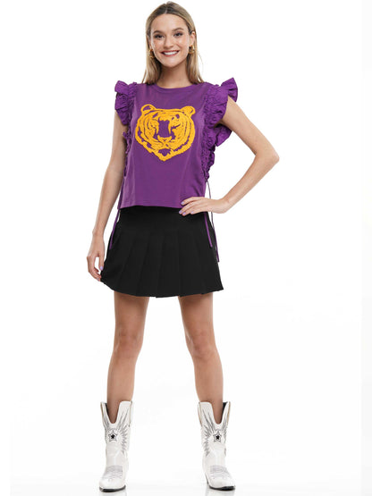 Tiger gameday top with ruffle sleeves