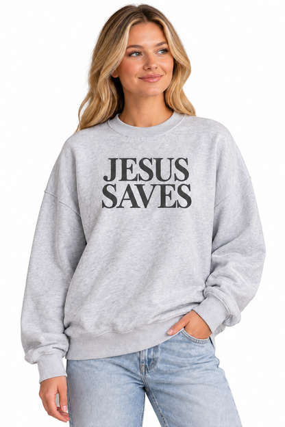 Jesus Saves Oversized Graphic Sweatshirt
