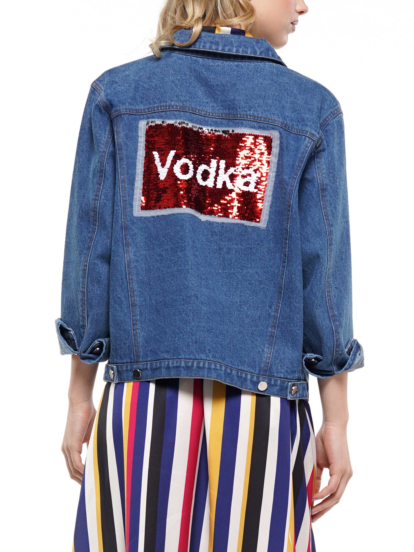 Denim Jacket with Vodka Sequin Patch