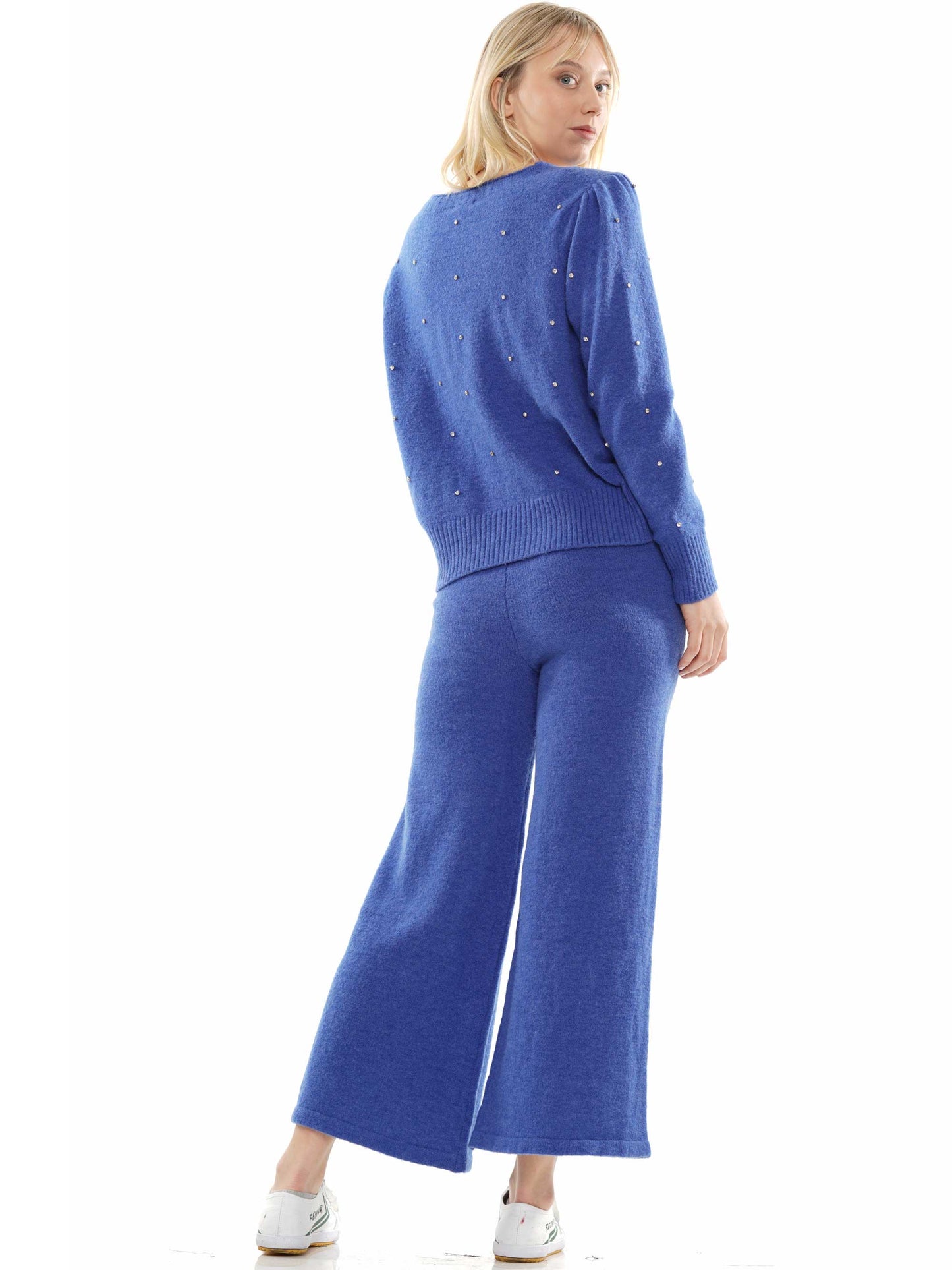 Overlapped Gem Embellished Top & Pant 2-Piece Set