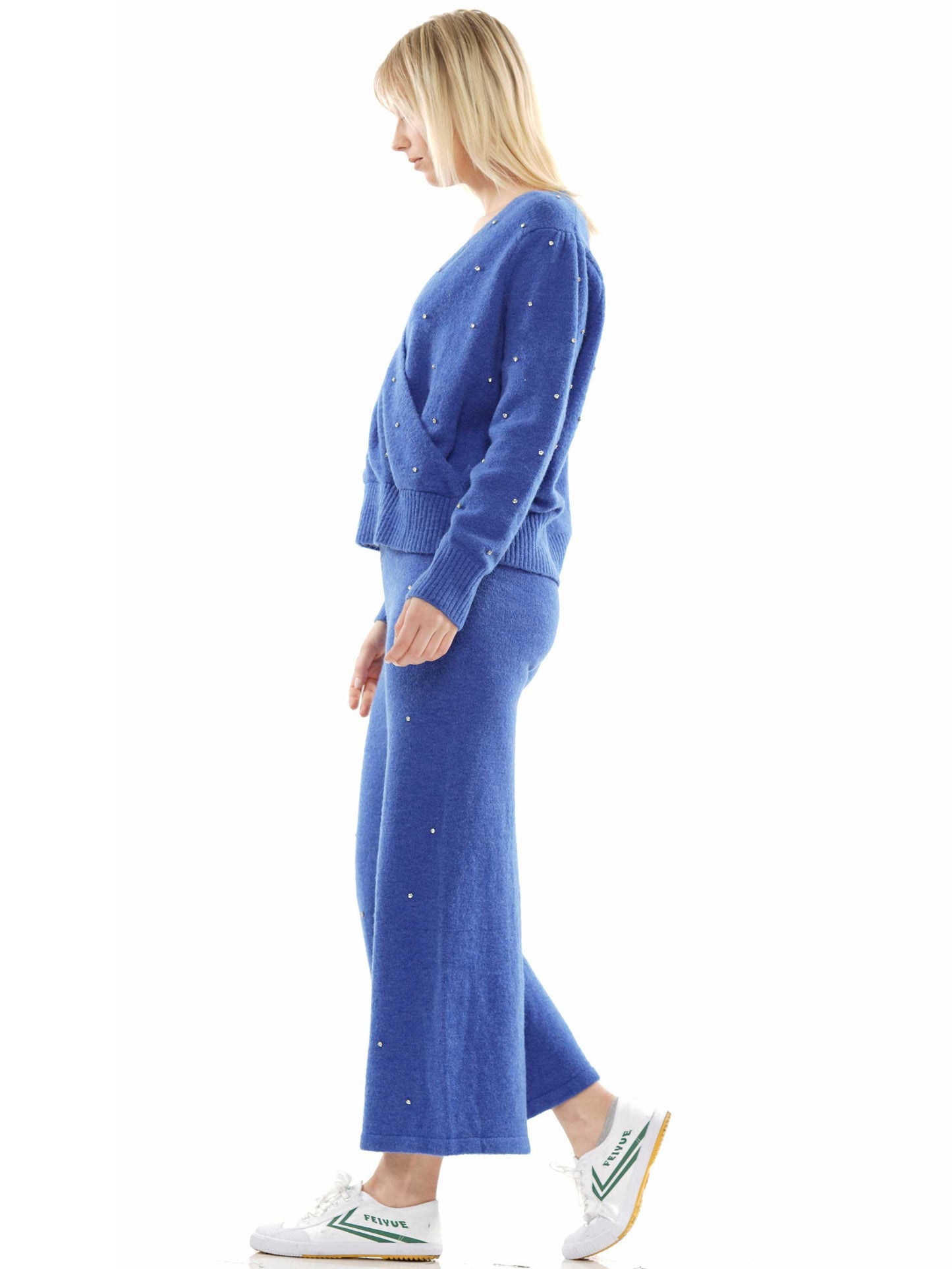 Overlapped Gem Embellished Top & Pant 2-Piece Set