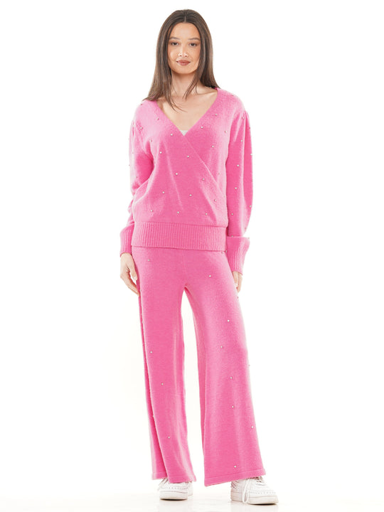 Overlapped Gem Embellished Top & Pant 2-Piece Set