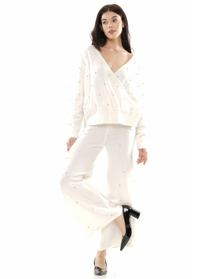 Overlapped Gem Embellished Top & Pant 2-Piece Set