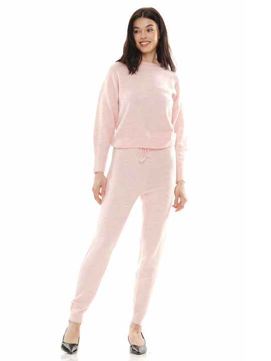 Gem embellished crew neck & pants sweater set