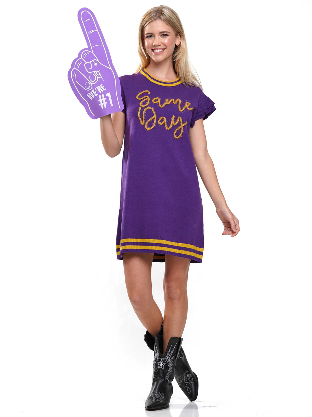 Game Day Ruffled Sleeve Knit Dress