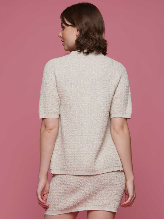 Cream Tweed Knit 3pcs Set (Jacket+Top+Skirt)
