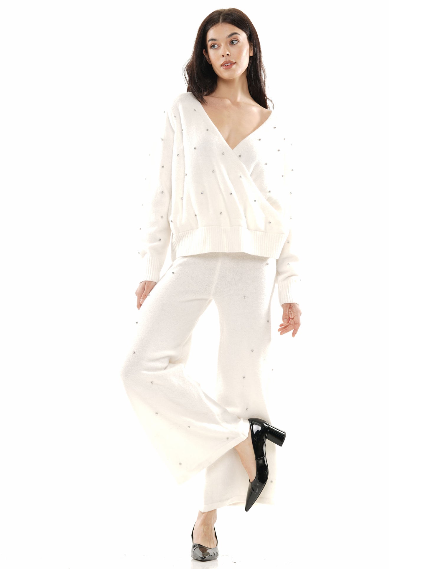 Overlapped Gem Embellished Top & Pant 2-Piece Set