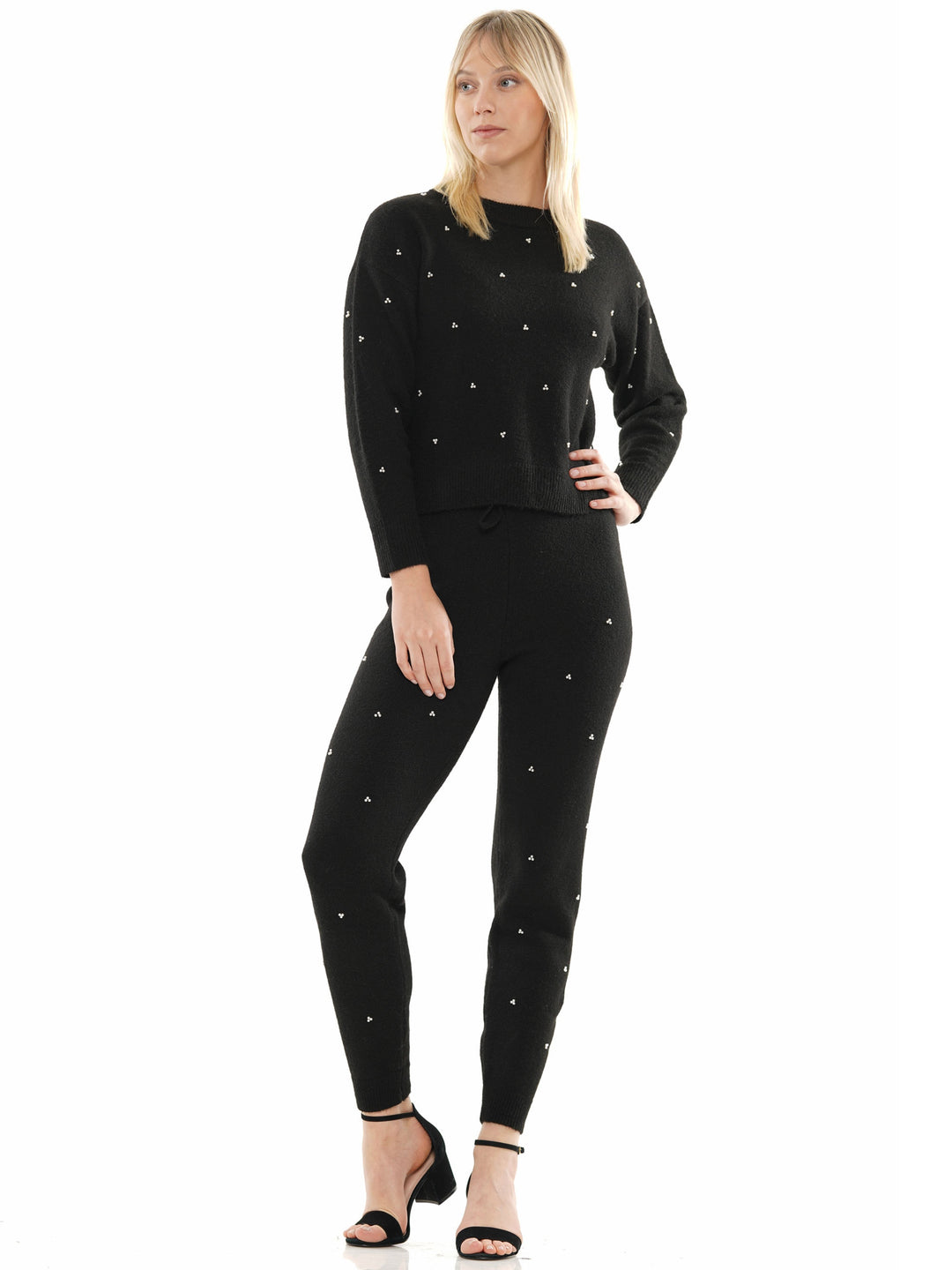 Pearl embellished knit joggers