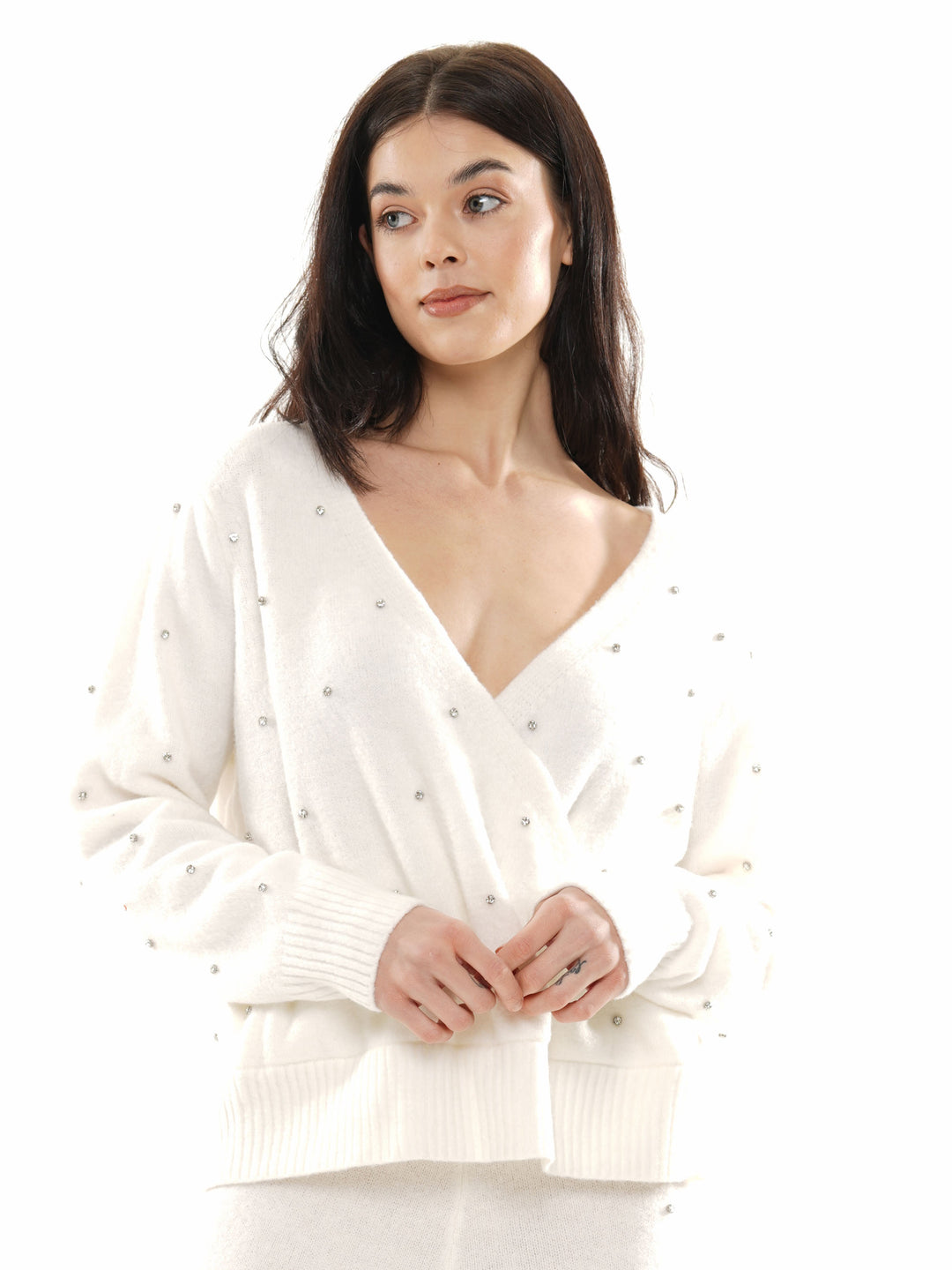 Overlapped Gem Embellished Top & Pant 2-Piece Set