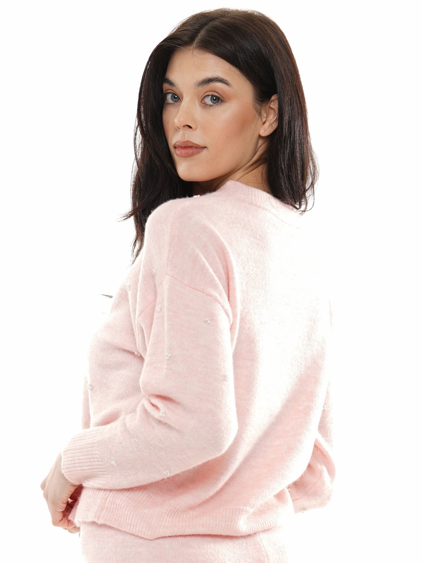 Gem embellished crew neck & pants sweater set