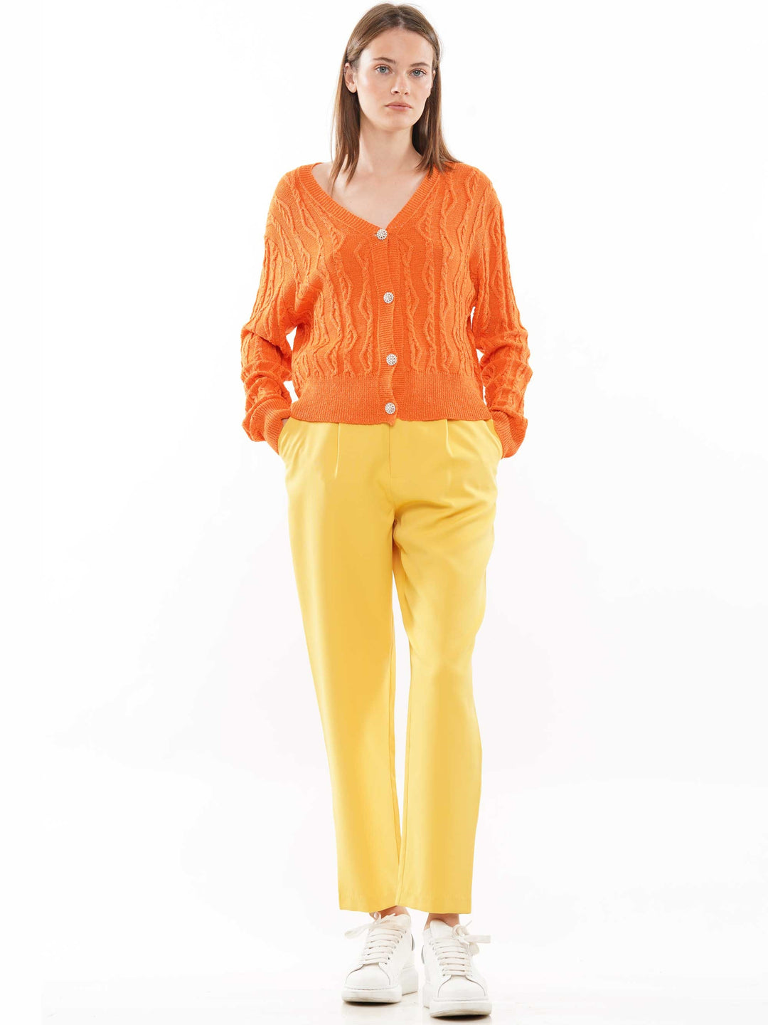 Cable knit cardigan with shiny button detail