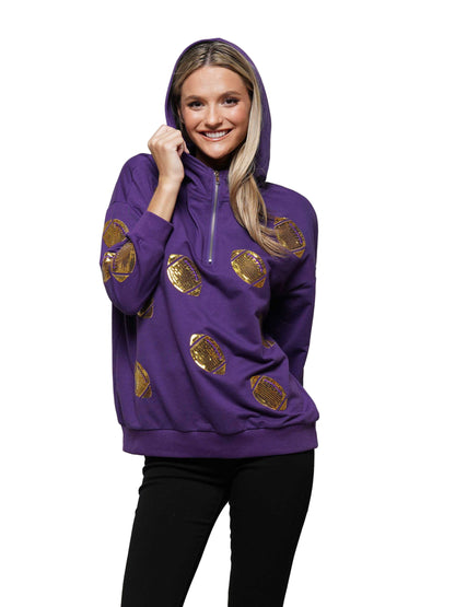 Half-zip hoodie with a relaxed fit and football sequin embroidery