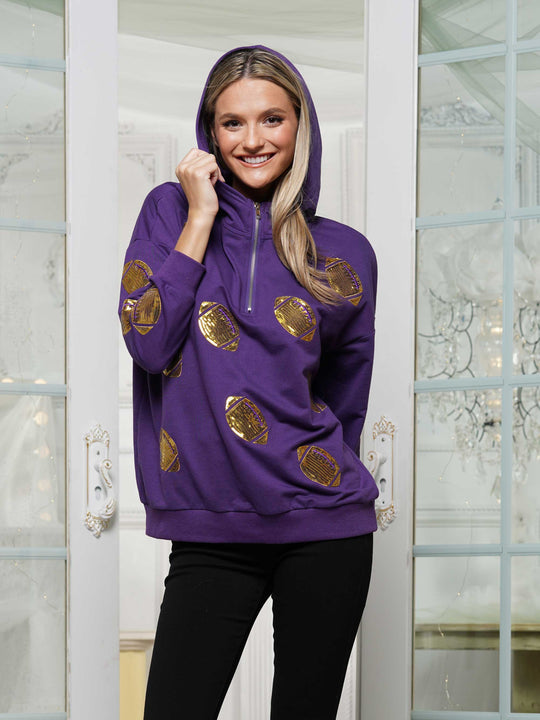 Half-zip hoodie with a relaxed fit and football sequin embroidery
