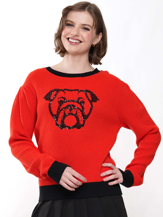 Sequin Bull Dog Knit Long Sleeve