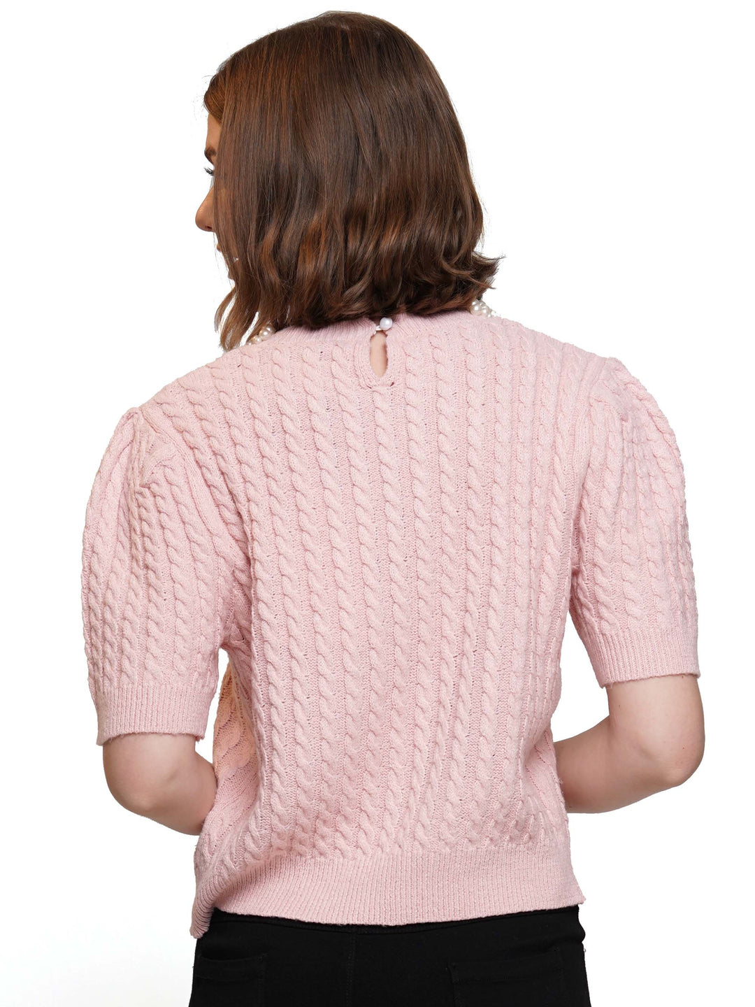 Neckline Pearls Beaded Cable Knit