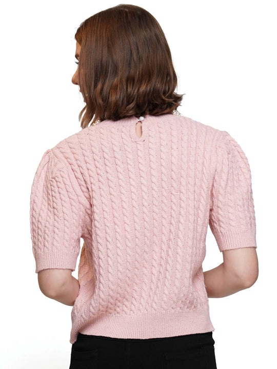Neckline Pearls Beaded Cable Knit