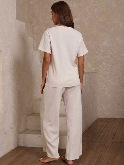 Waffle Knit Top & Track Pants Set