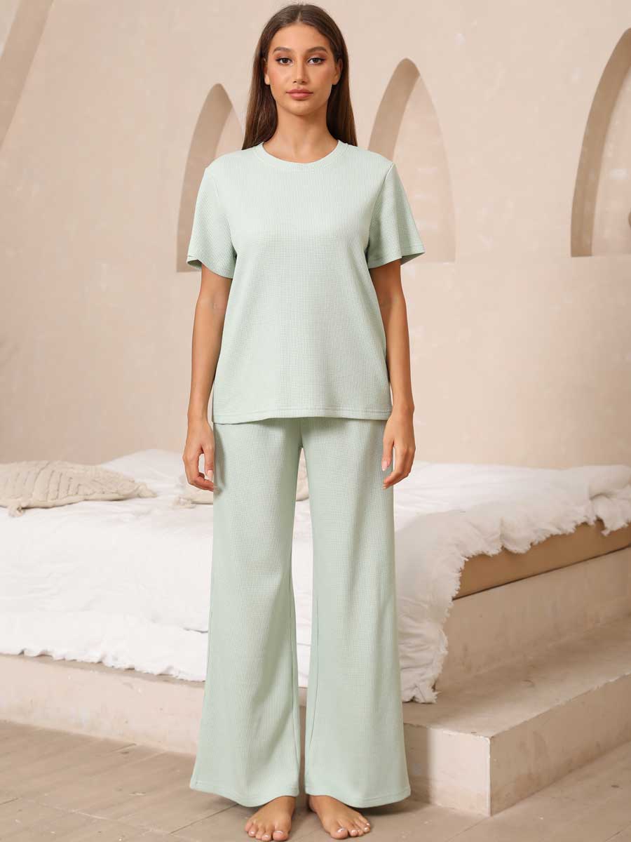 Waffle Knit Top & Track Pants Set