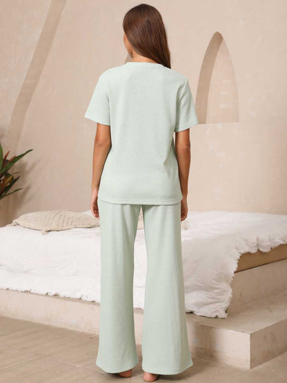 Waffle Knit Top & Track Pants Set
