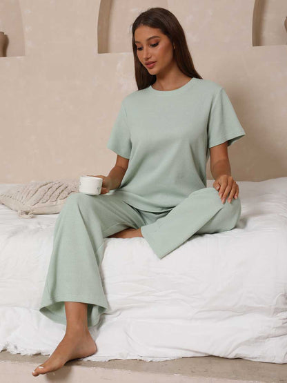 Waffle Knit Top & Track Pants Set