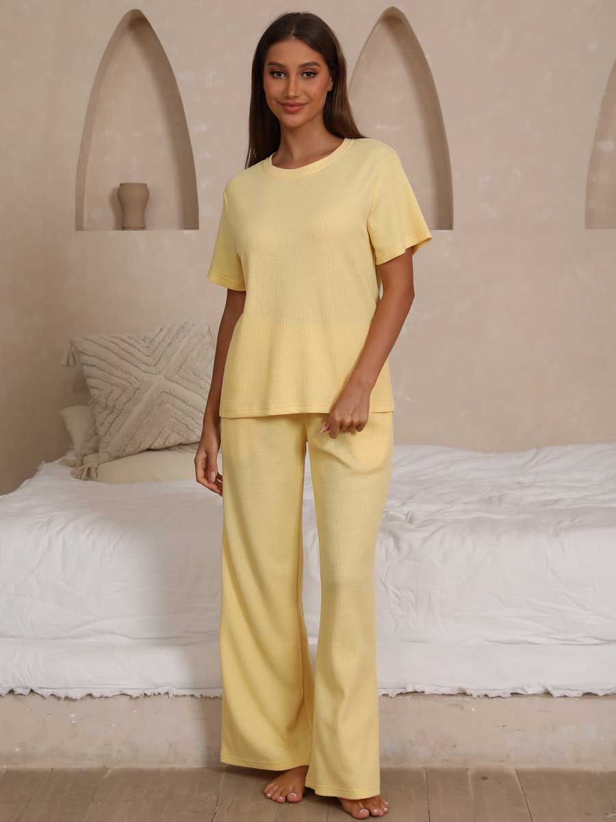 Waffle Knit Top & Track Pants Set