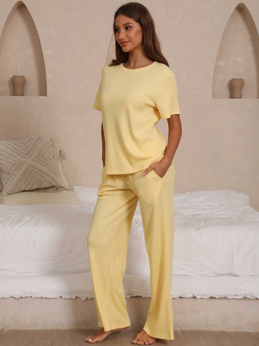 Waffle Knit Top & Track Pants Set