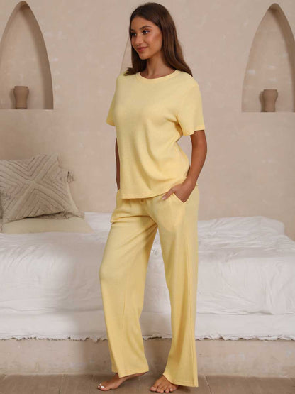 Waffle Knit Top & Track Pants Set