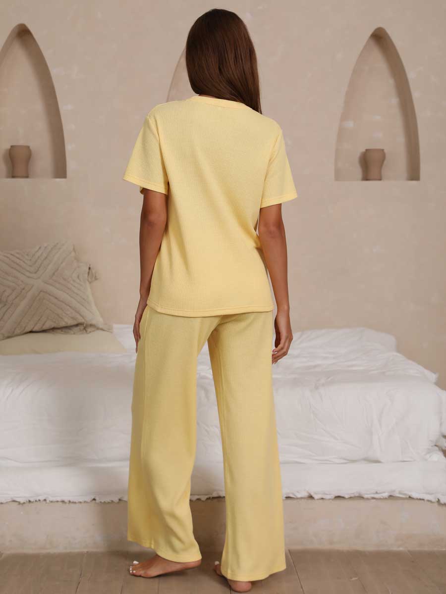 Waffle Knit Top & Track Pants Set