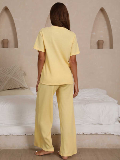 Waffle Knit Top & Track Pants Set