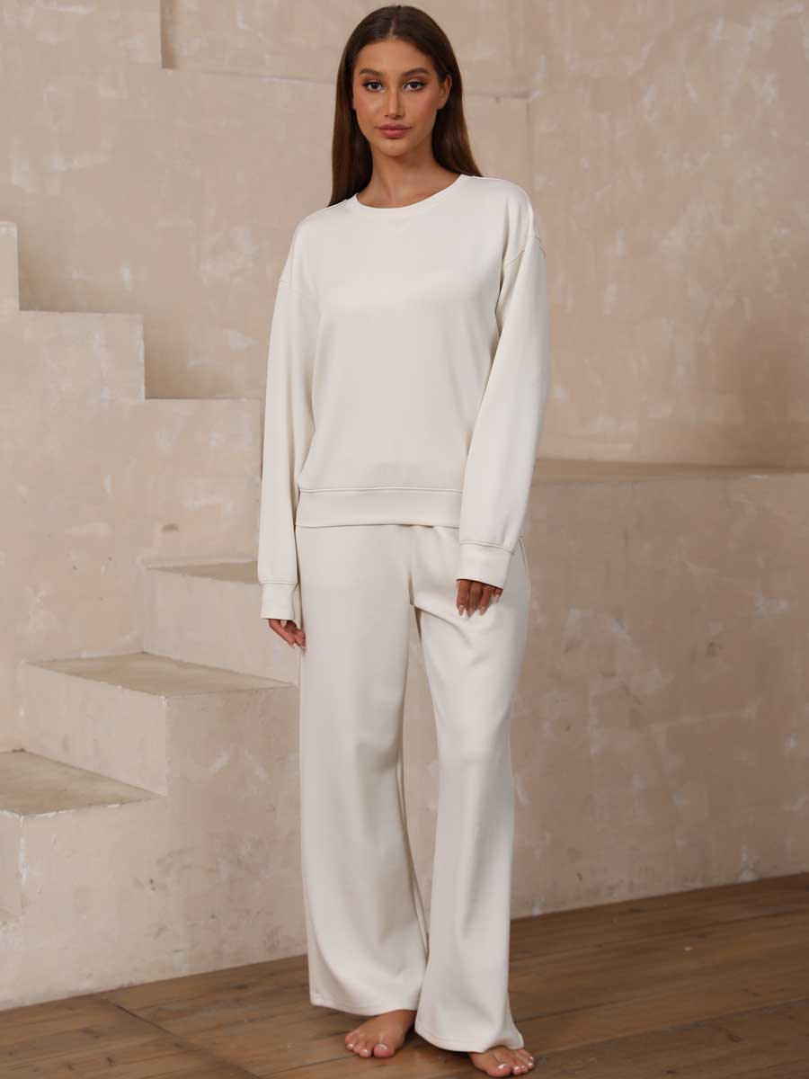 Modal Soft Crew Neck Sweatshirt & Pants 2-Piece Set